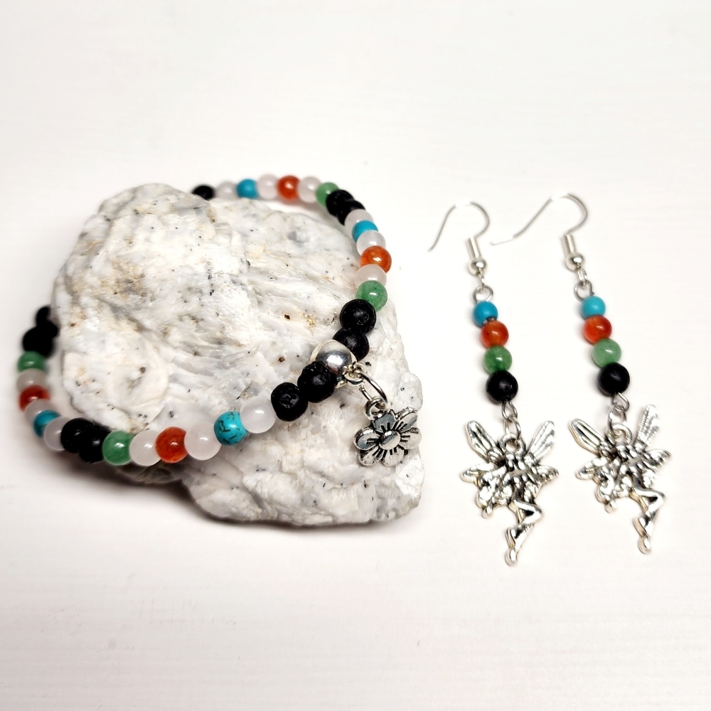 Handmade Rose Quartz Adventurine Carnelian Turquenite Beads Bracelet & Earrings